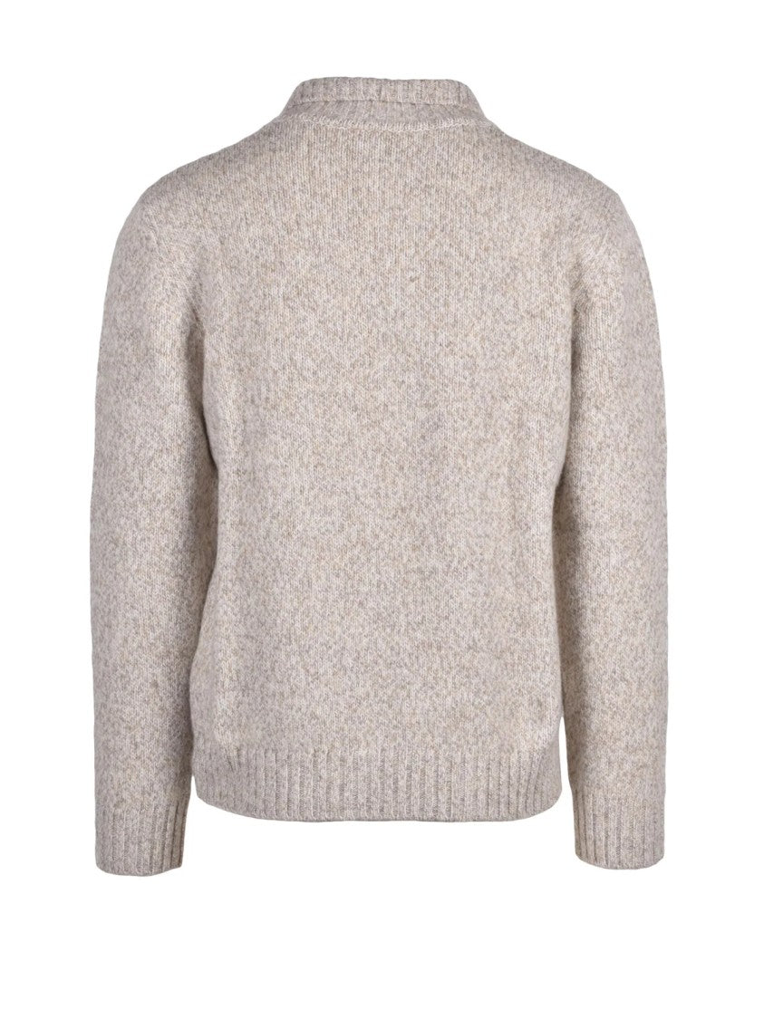 Eleventy Buttoned Wool Sweater With Collar In Warm Beige