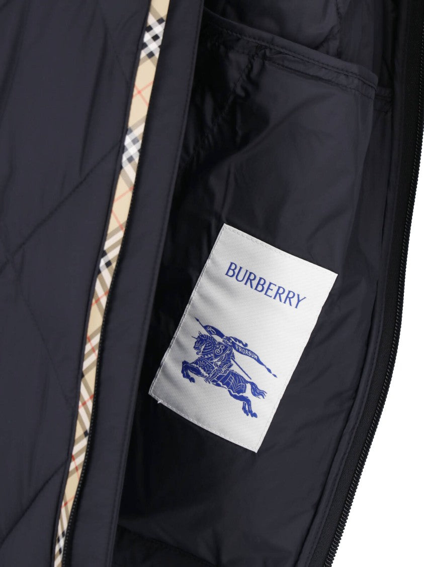 Burberry Quilted Technical Fabric Jacket With Hood And Signature Check Detail