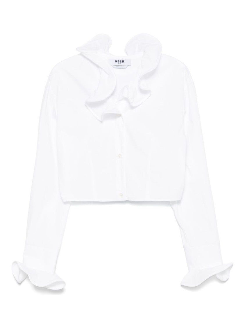 Msgm Cropped White Shirt With Front Button Fastening