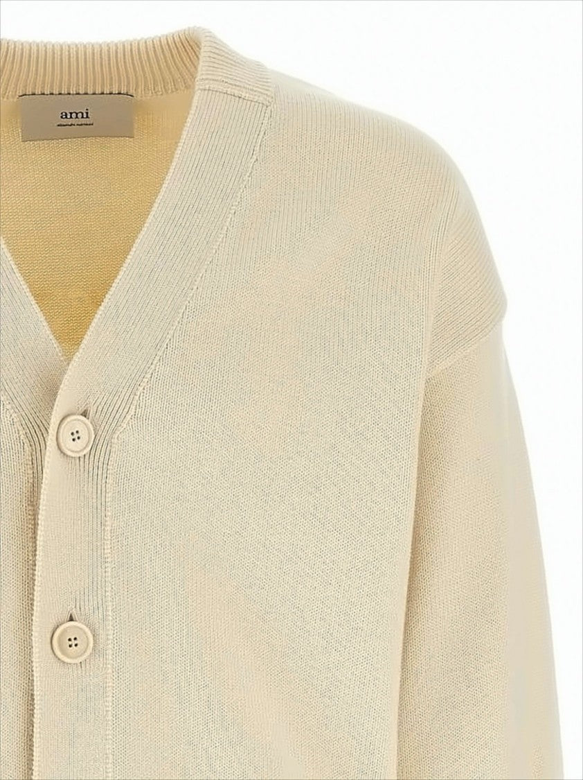 Ami Paris V-Neck Button-Down Cardigan With Textured Detailing