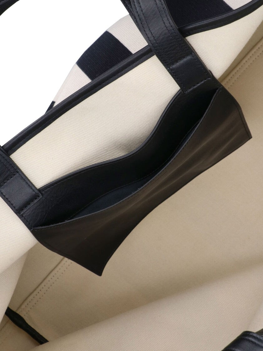 Ami Paris Multicolor Striped Cotton Leather Handle Tote