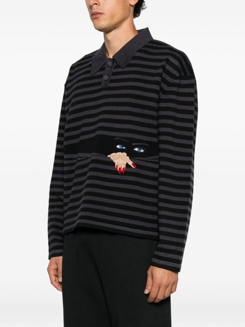 House Of Errors Horizontal Stripe Knit Sweater With Unique Embroidery