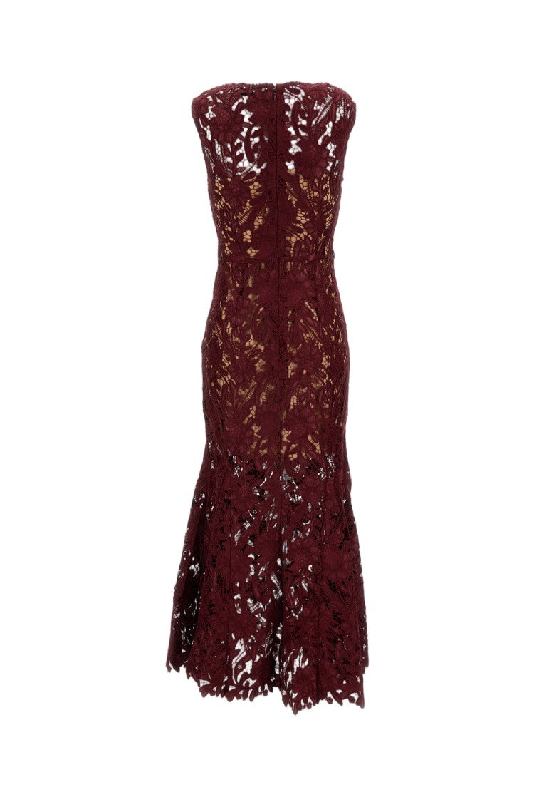 Self-Portrait Burgundy Guipure Lace Midi Dress