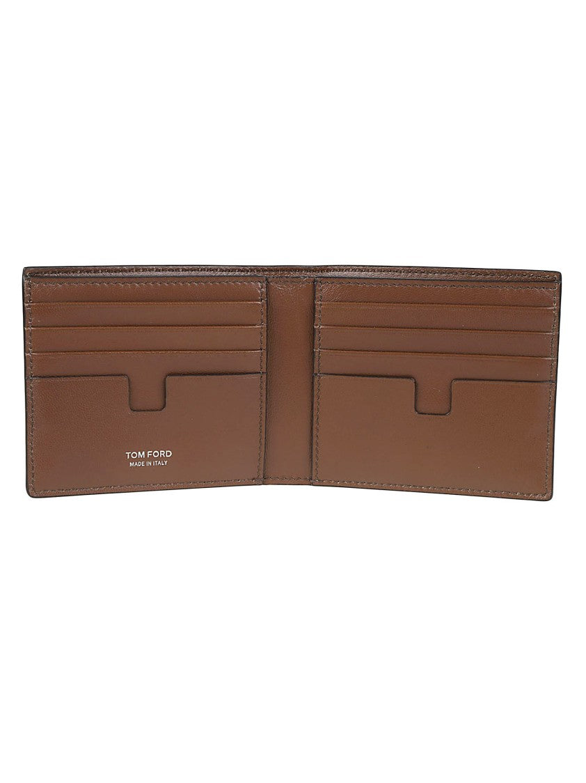 Tom Ford Printed Tejus T Line Classic Brown Calf Leather Bi-Fold Wallet
