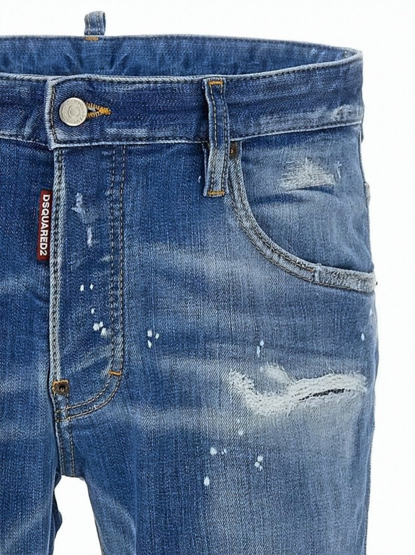 Dsquared2 Slim Fit Distressed Denim Pants With Five-Pocket Design