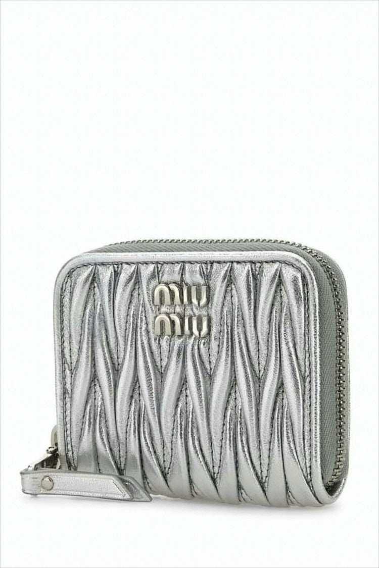 Miu Miu Quilted Metallic Silver Nappa Leather Card Wallet