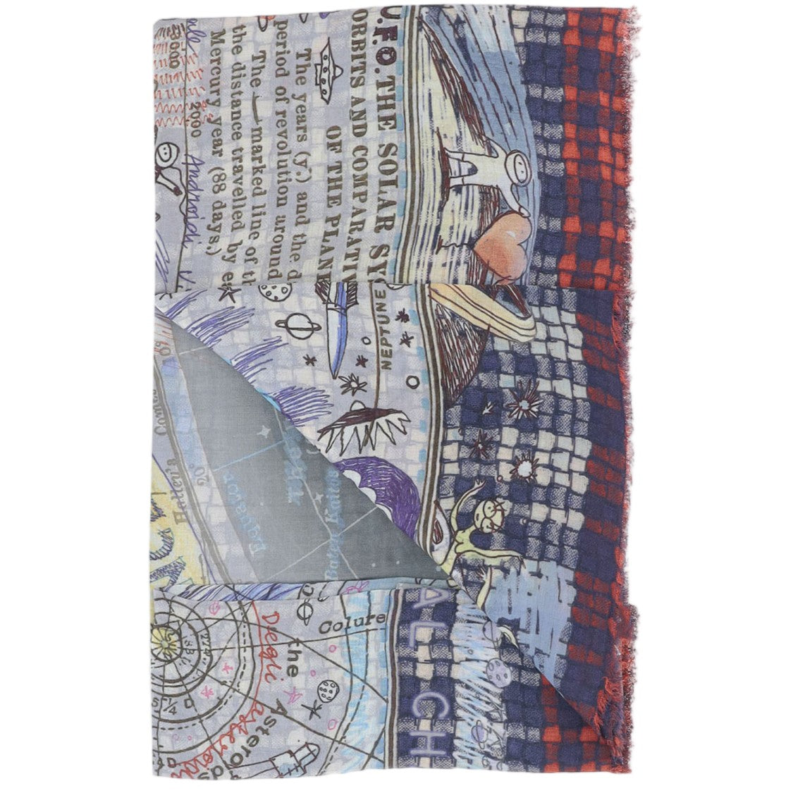 Faliero Sarti Rectangular Scarf With Fringed Edges And Whimsical Print