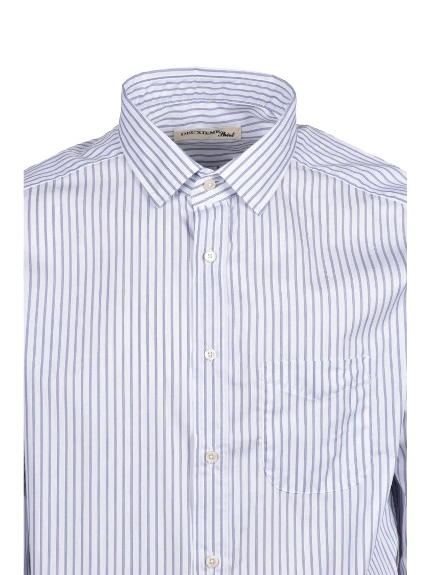Deuxieme White/Blue Striped Cotton Shirt