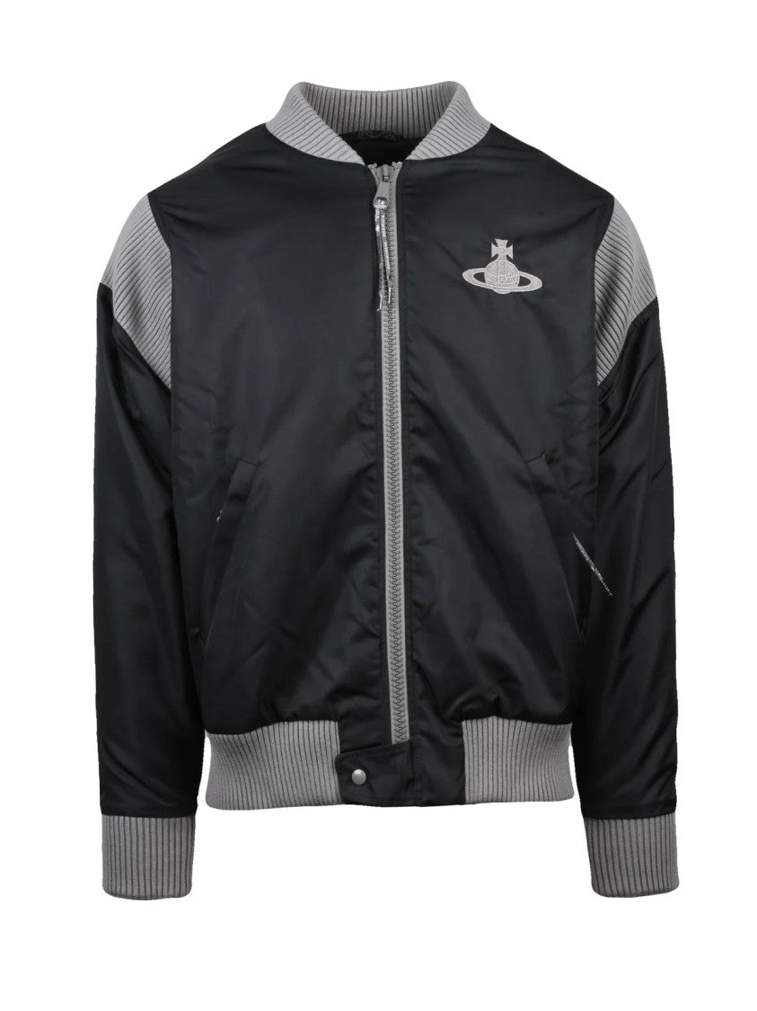 Vivienne Westwood Stripped Cyclist Bomber Coat With Contrasting Lining And Ribbed Details