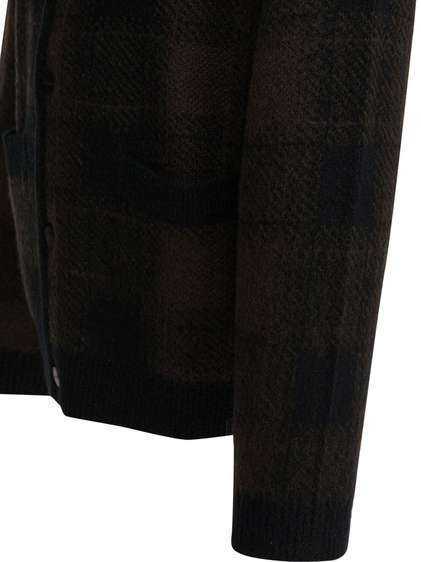 Carhartt Wip V-Neck Wool Blend Cardigan With Subtle Checkered Pattern