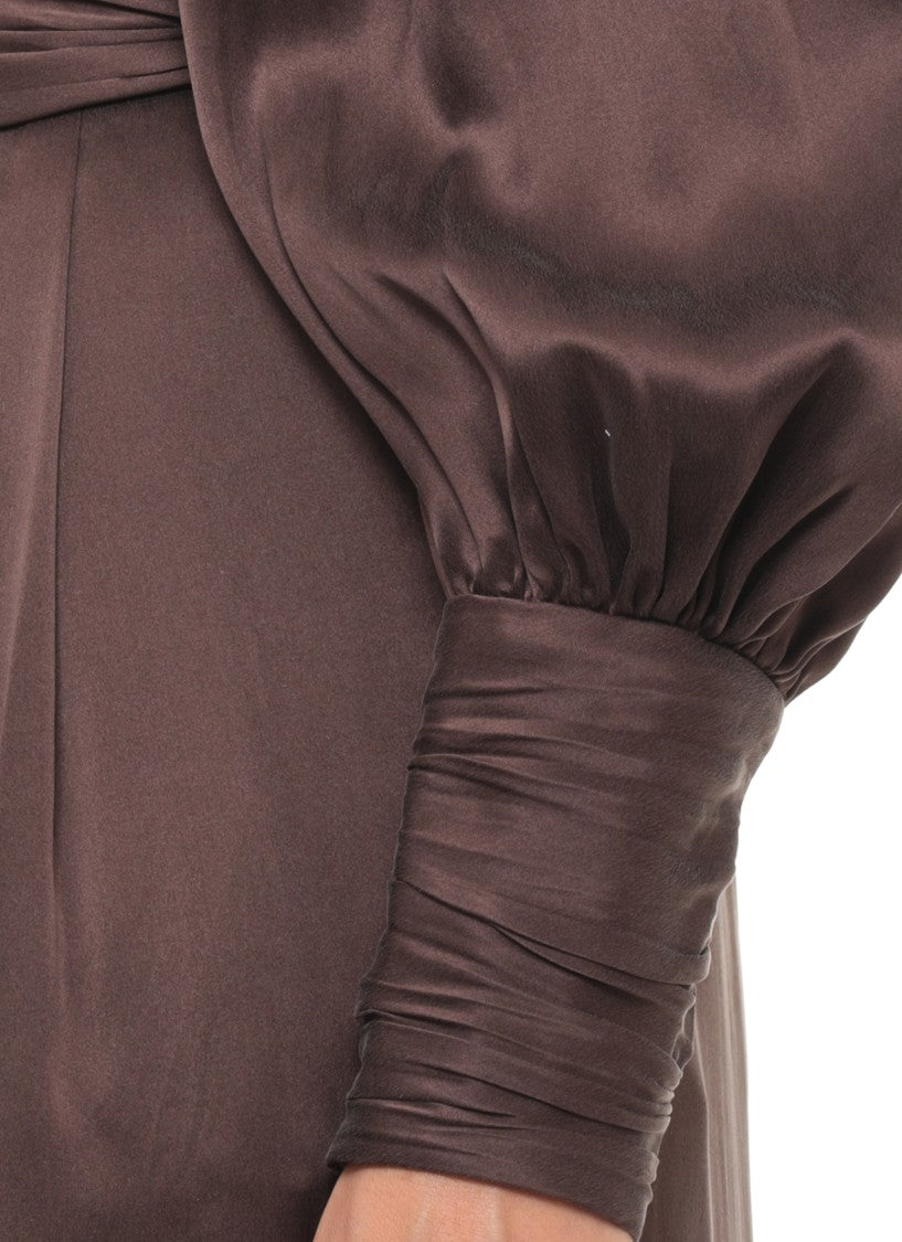 Zimmermann Brown Gathered Lace-Trim Silk Blouse
