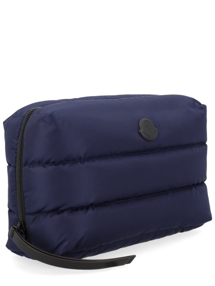 Moncler Quilted Blue Beauty Case With Padded Texture