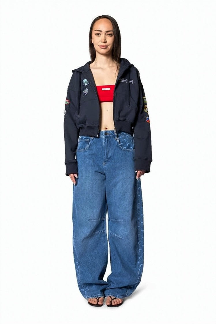 Marine Serre Cropped Zip-Up Hoodie With Colorful Patches