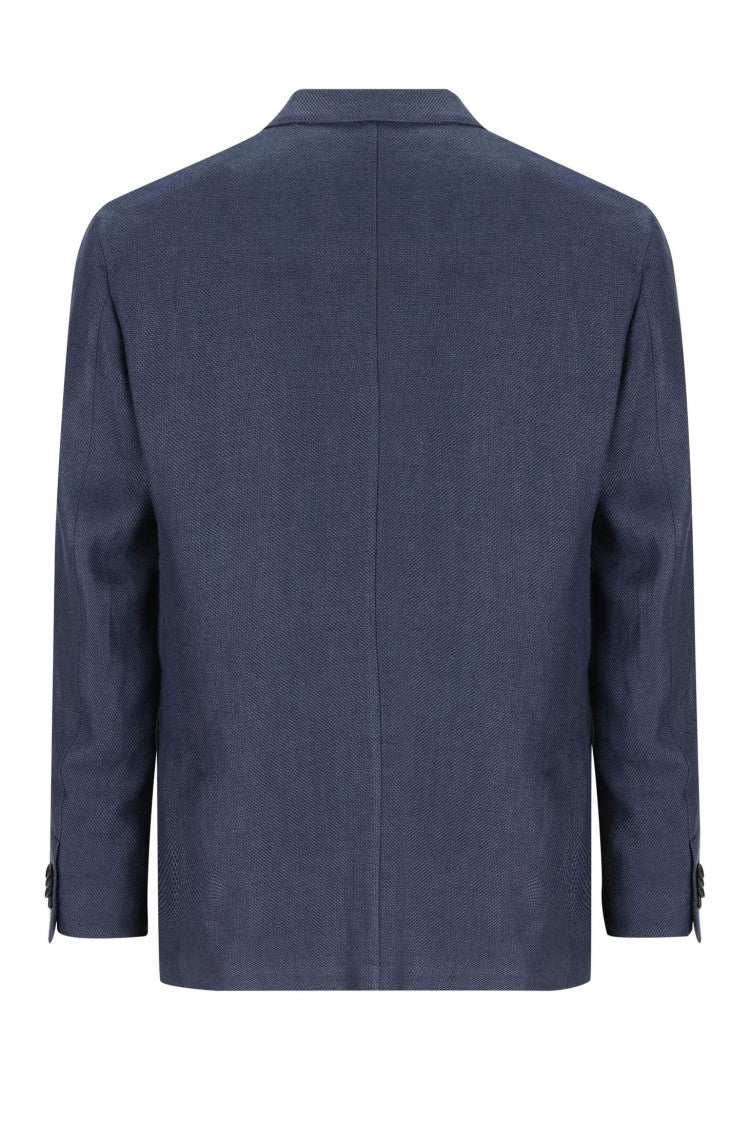 Zegna Double-Breasted Linen-Wool Textured Blazer