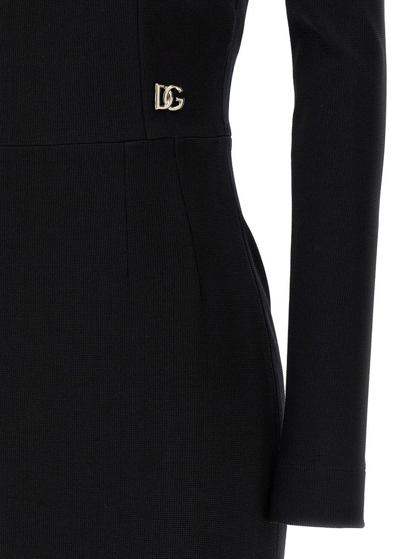 Dolce & Gabbana Stretch Viscose Midi Dress With Metal Logo Detail