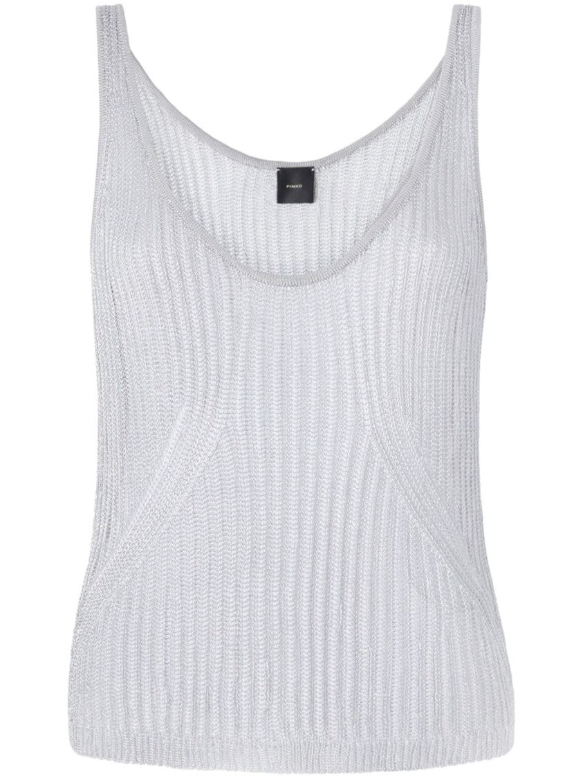 Pinko Ribbed Grey T-Shirt With Scoop Neckline