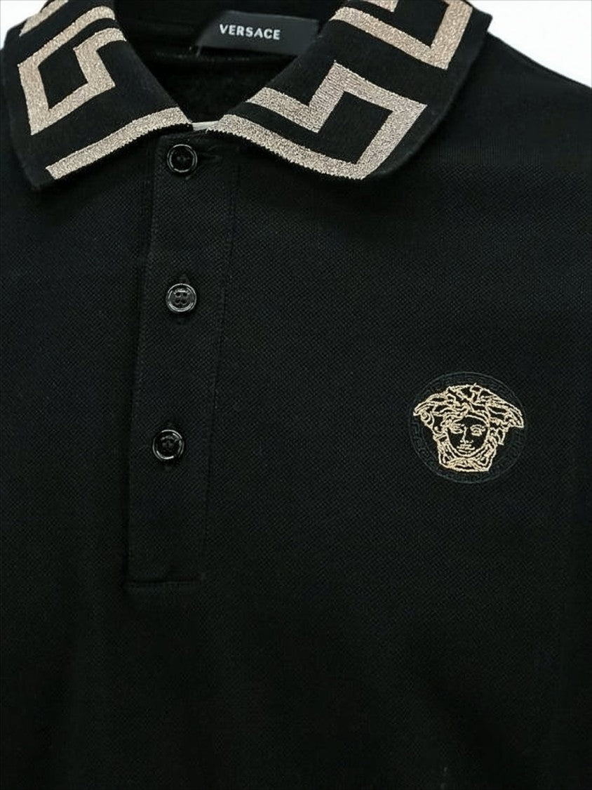 Versace Polo Shirt With Geometric Collar Detail