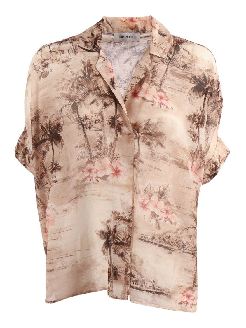 Shirt A Porter Tropical Print Airy Voile Blouse