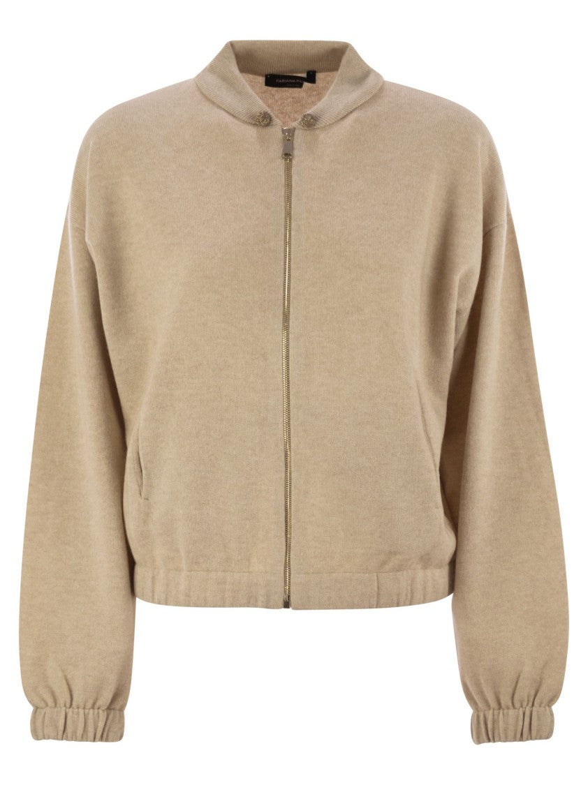 Fabiana Filippi Bomber Jacket In Platinum With Ball Pins