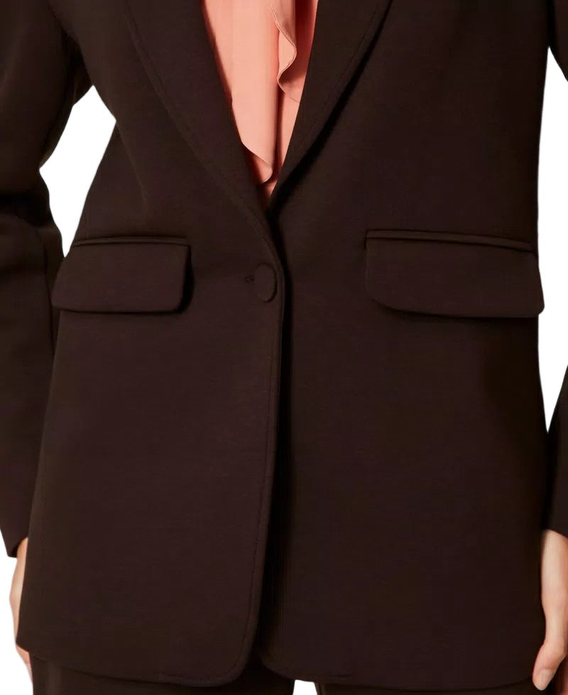 Twinset U&B Brown Scuba Notched Lapel Overline Blazer