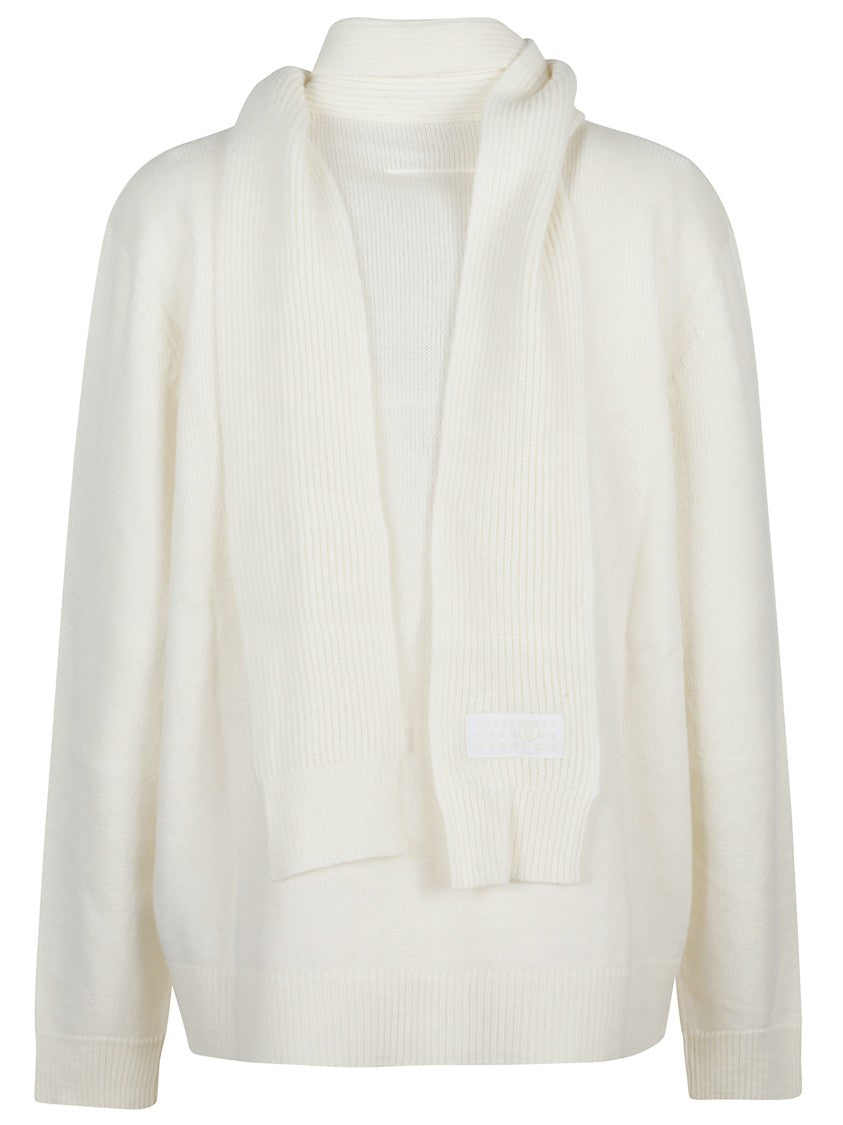 Mm6 By Maison Margiela Button-Down Minimalist Wool Cardigan With Textured Knit Finish