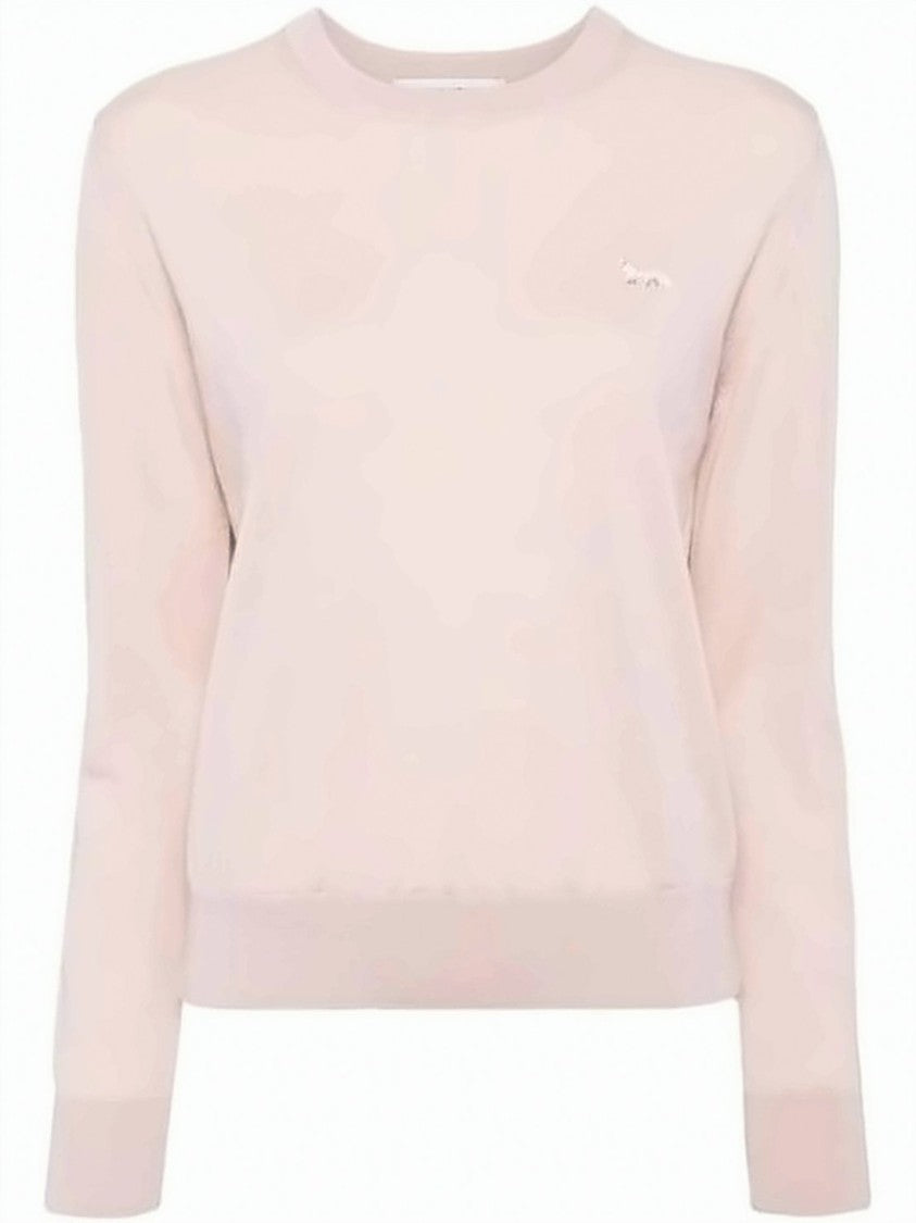 Maison Kitsuné Long-Sleeve Pink Wool Sweater With Embroidered Logo