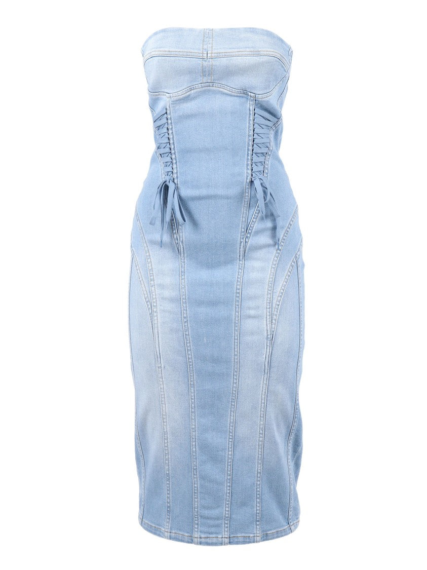 Elisabetta Franchi Strapless Lace Up Denim Mini Dress