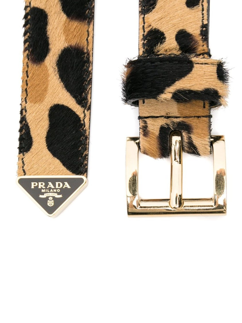 Prada Leopard Print Belt With Gold-Tone Buckle