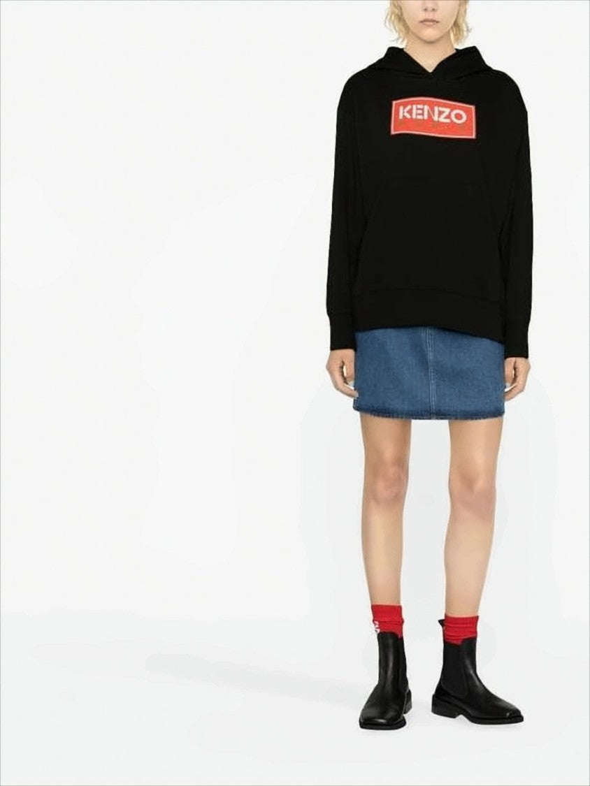 Kenzo Relaxed Fit Black Hoodie With Bold Logo Patch