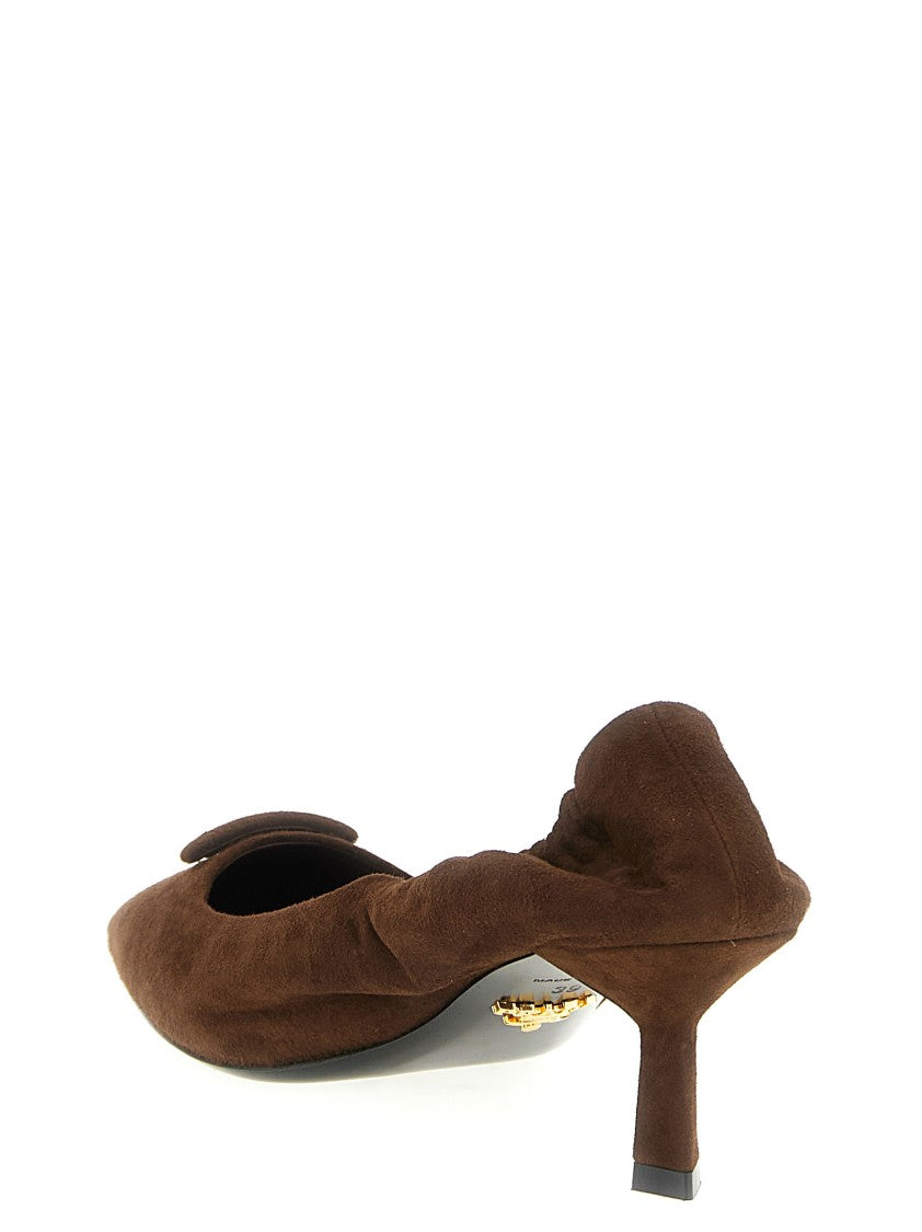 Prada Brown Suede Pointed Pumps With Triangle Logo