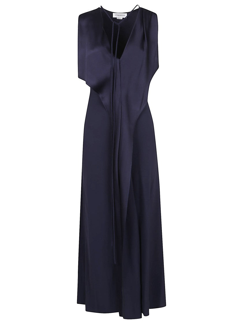 Victoria Beckham Sleeveless Draped V-Neck Midi Dress