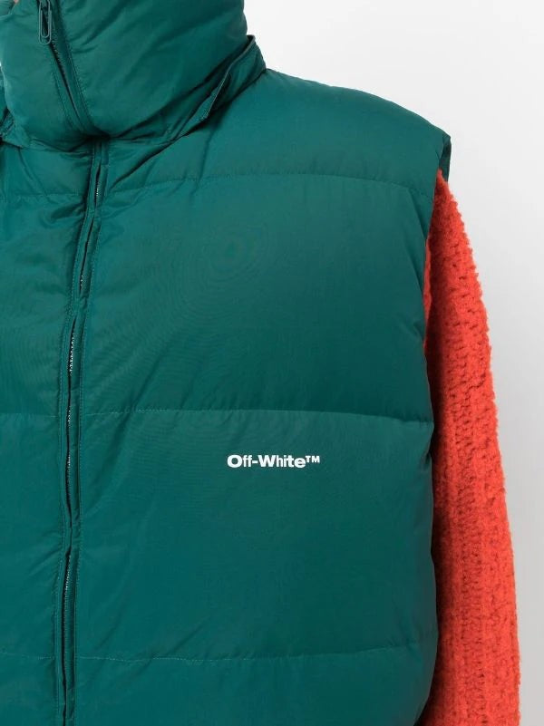 Off-White Emerald Green Feather Down Hooded Gilet