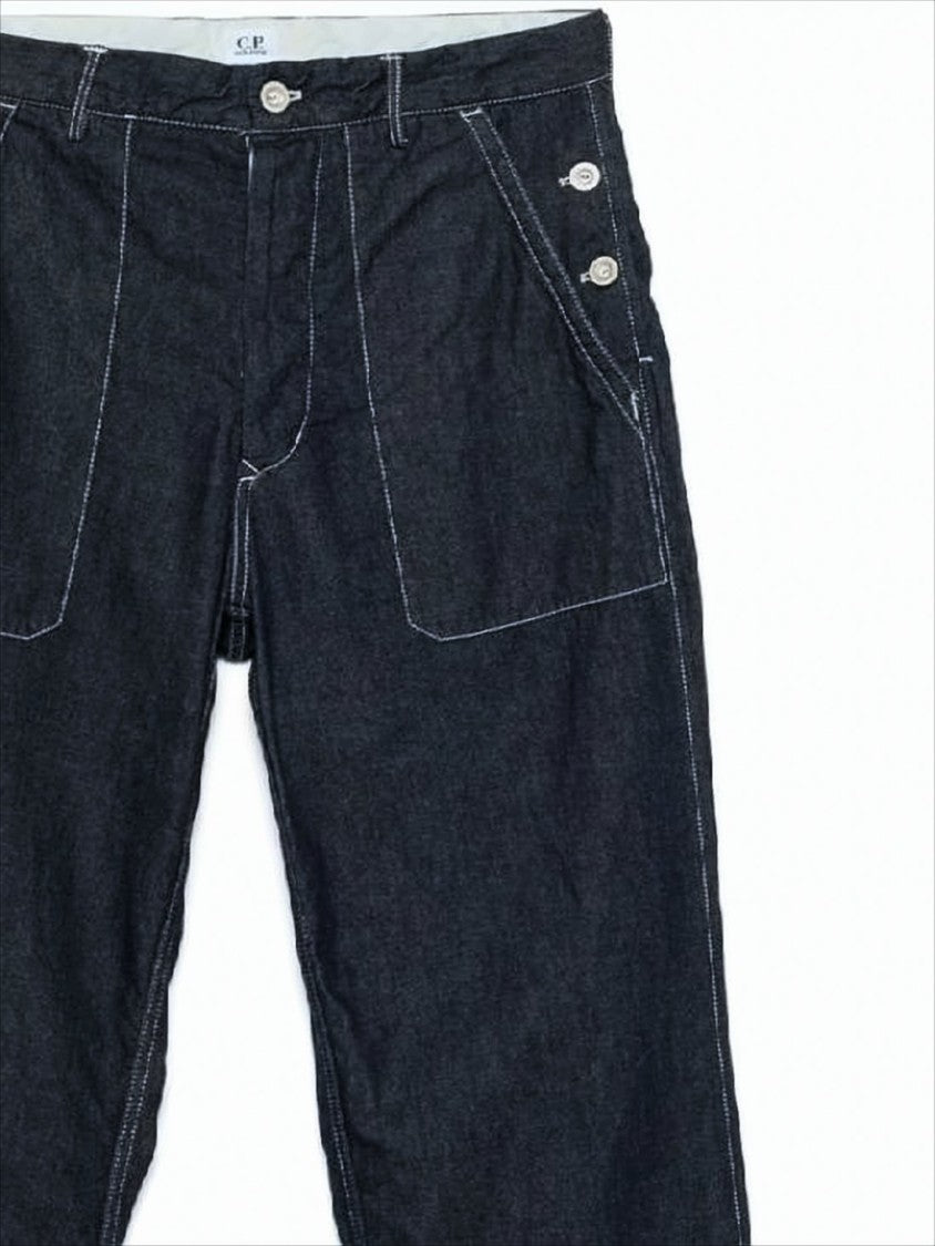 C.P. Company Relaxed-Fit Dark Denim Pants With Button-Accented Pockets