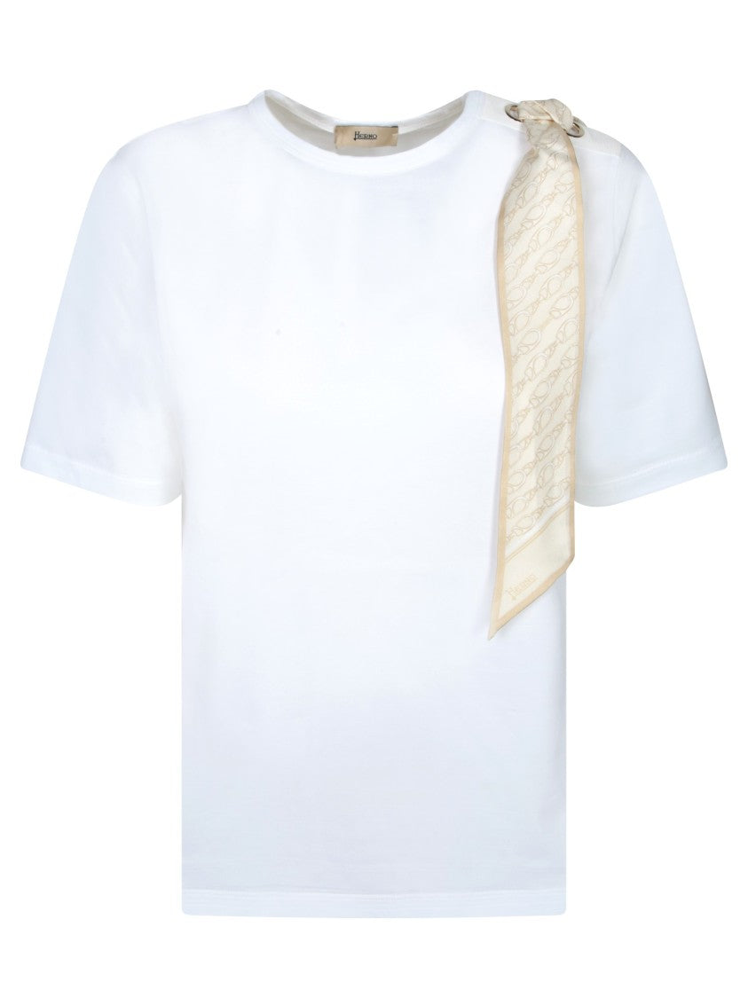 Herno White T-Shirt With Silk Scarf Detail