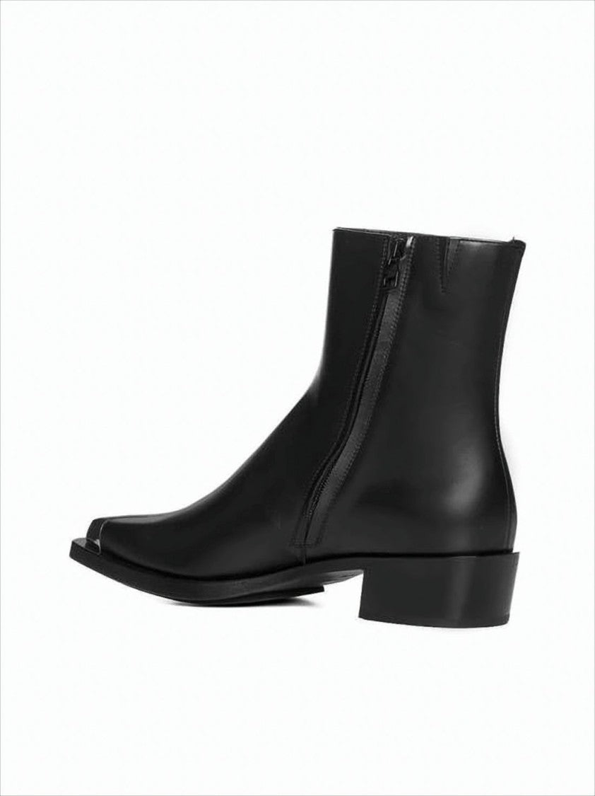 Alexander Mcqueen Smooth Leather Ankle Boots With Metallic Cap