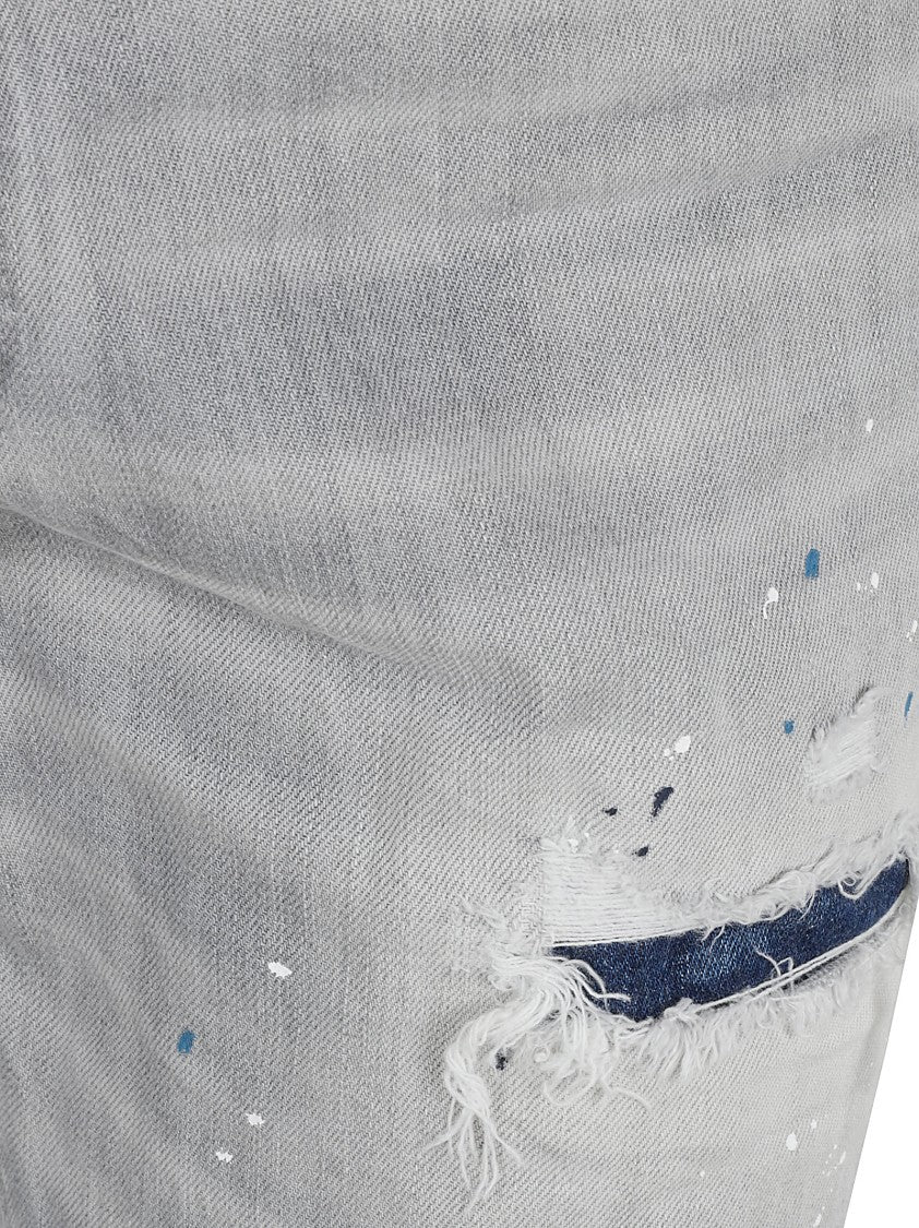 Dsquared2 Distressed Grey Denim Jeans With Paint Splatters