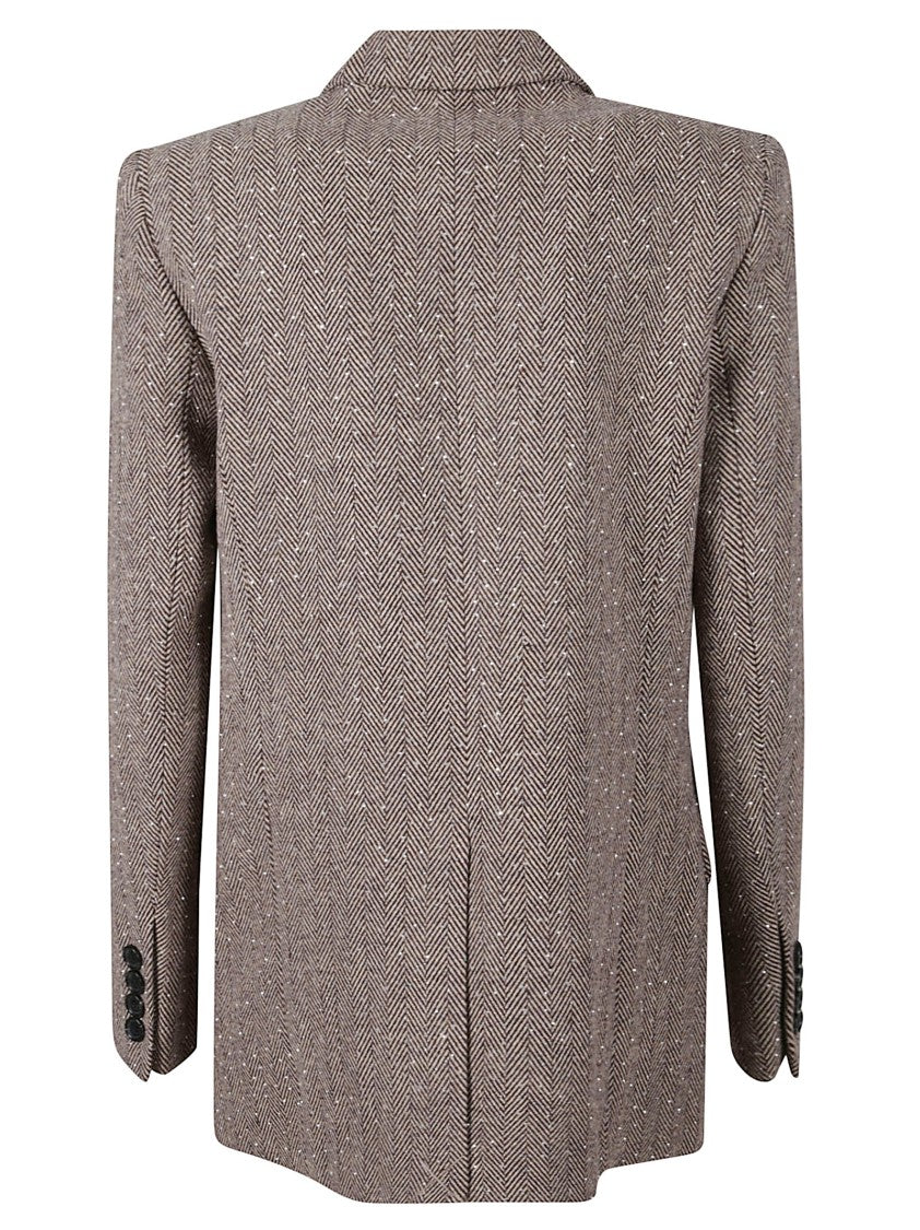 Ermanno Firenze Double-Breasted Herringbone Blazer With Crystal Embellishments