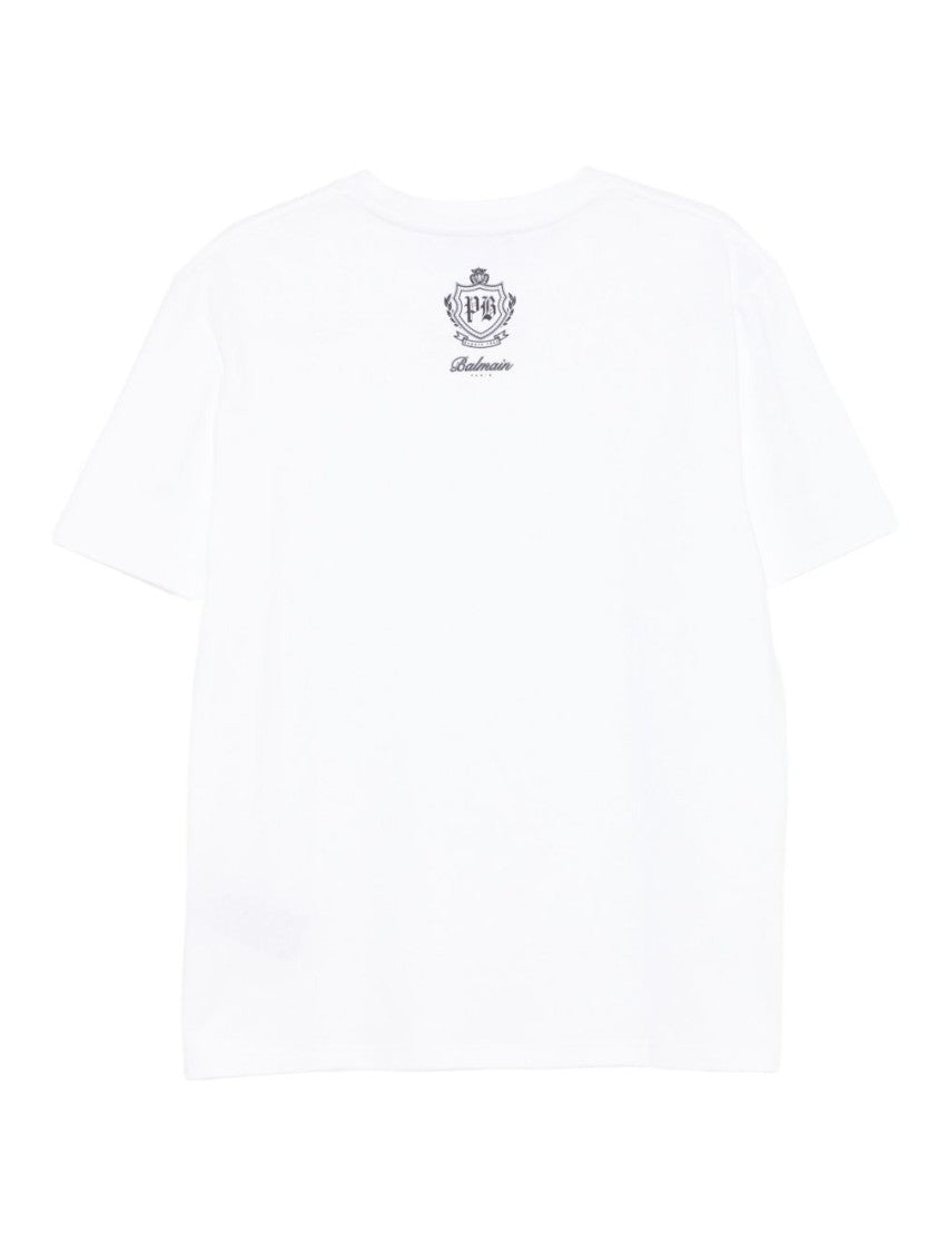 Balmain White Minimalist Subtle Emblem Crew Neck T-Shirt