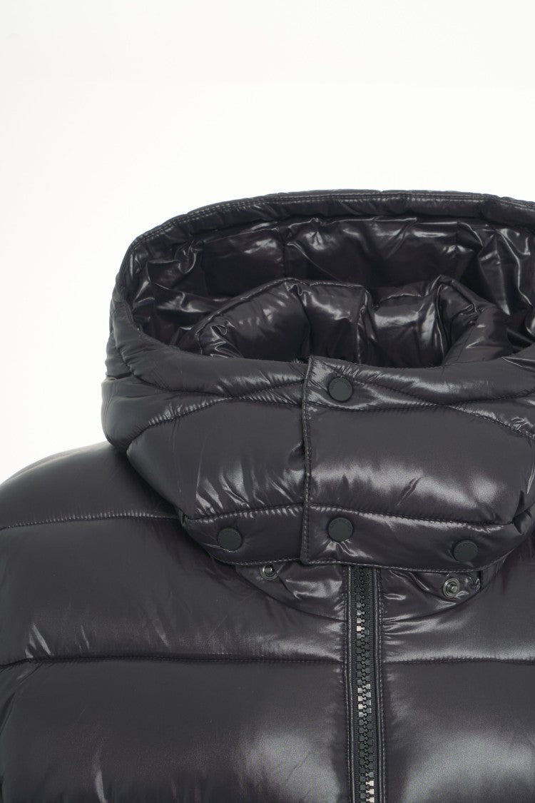Save The Duck Glossy Quilted Down Jacket With Fixed Hood And Zippered Pockets