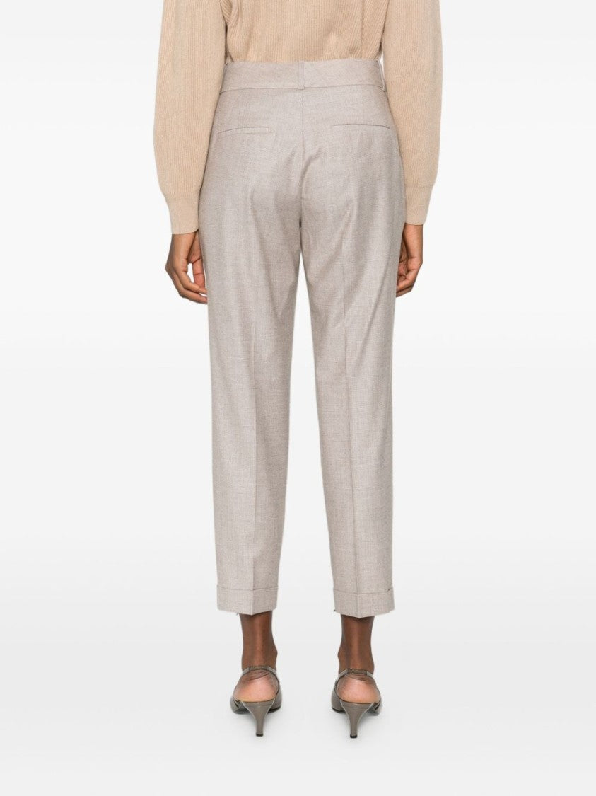 Peserico Tailored Beige Trousers With Cuffed Hems