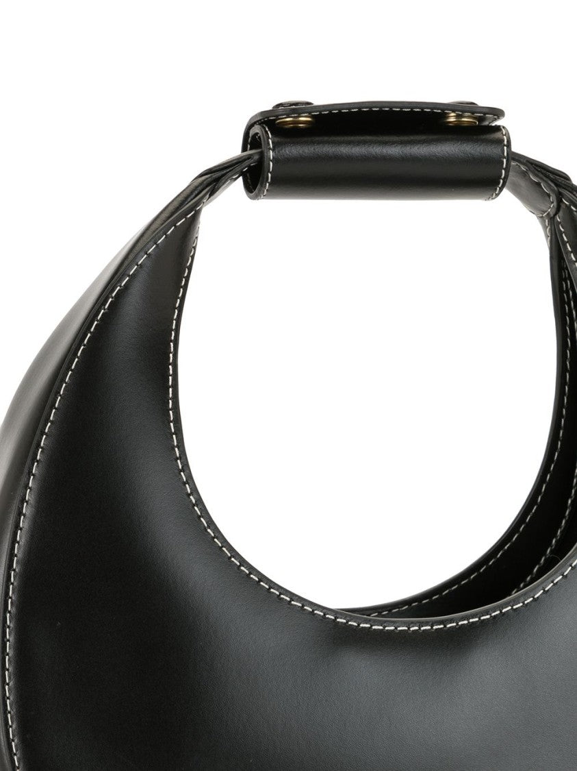 Staud Crescent Moon Shoulder Bag With Gold Hardware And Contrasting Stitching