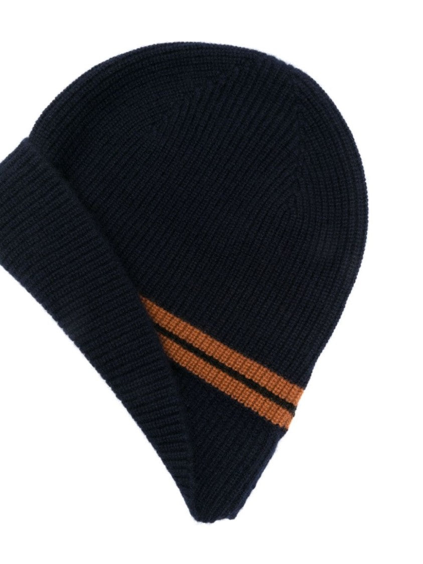 Zegna Ribbed Cashmere Hat With Contrasting Stripes