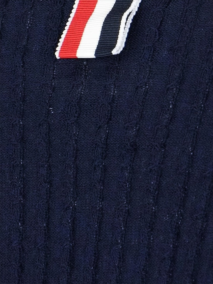 Thom Browne Ribbed Knit Sweater With Tricolor Stripe Trim