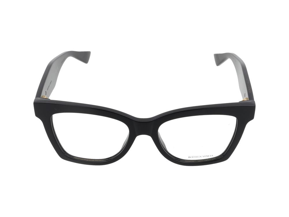 Bottega Veneta Black Oversized Gold Accent Square Acetate Eyeglasses
