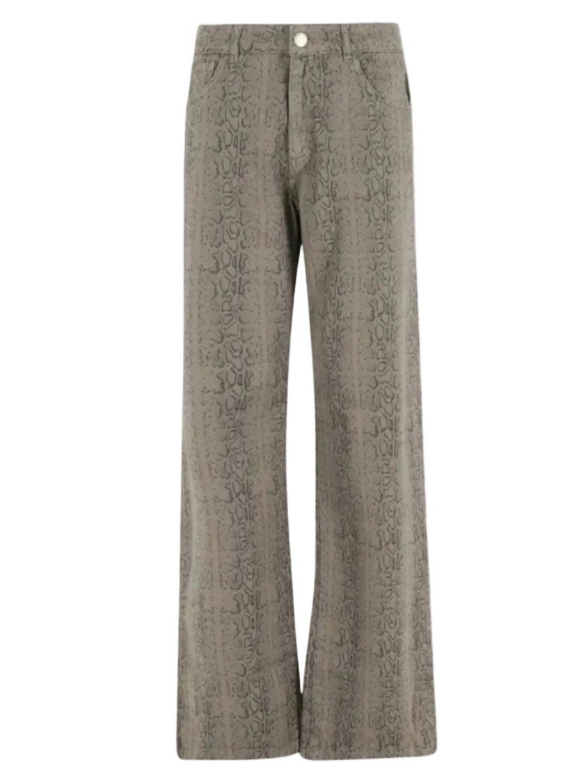 Federica Tosi Wide-Leg Trousers In Lightweight Denim With Subtle Snake Print