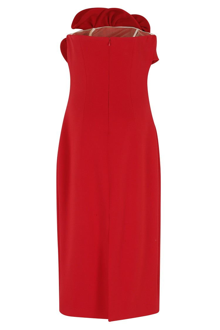 Magda Butrym Red Floral Swirl Wool Corset Midi Dress