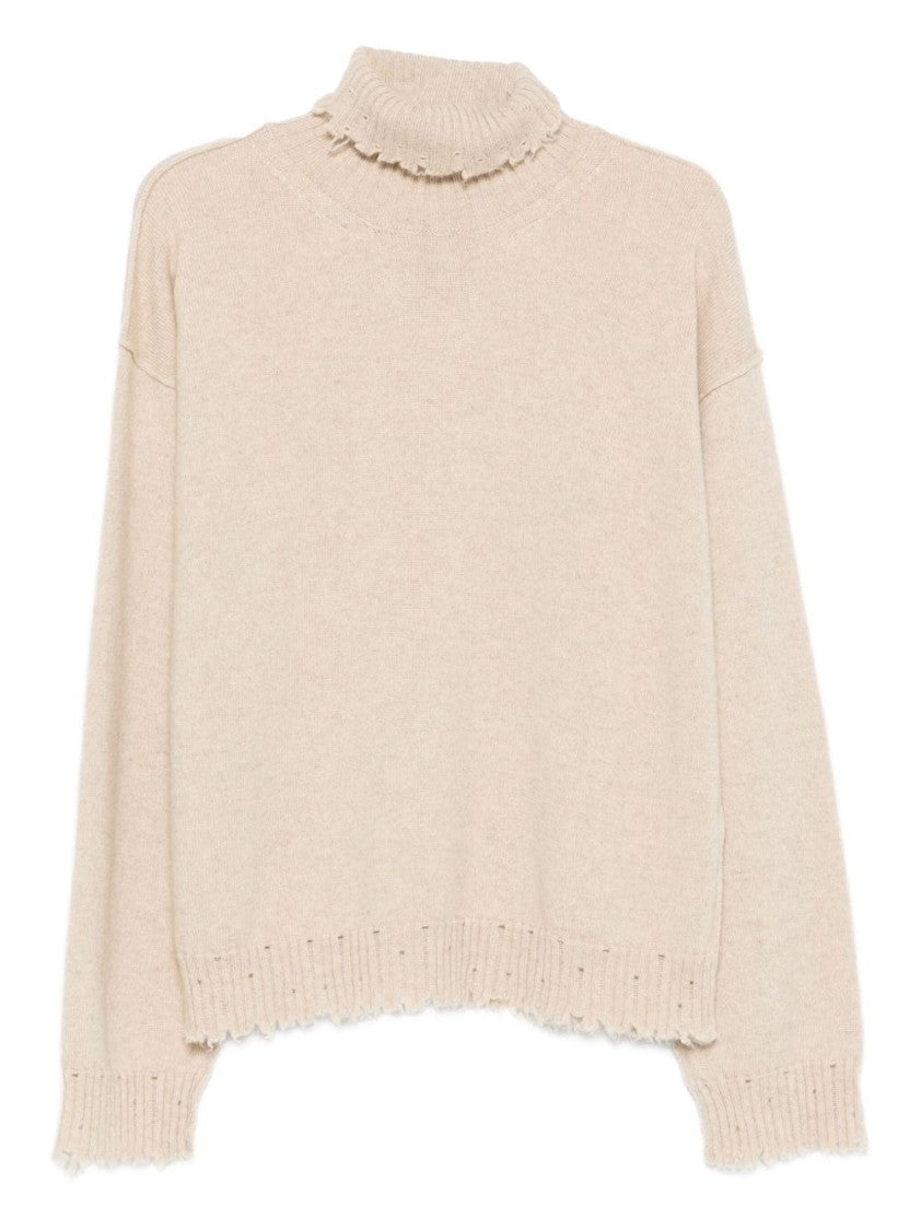 Uma Wang Ribbed Turtleneck Cashmere Sweater With Fringed Finish