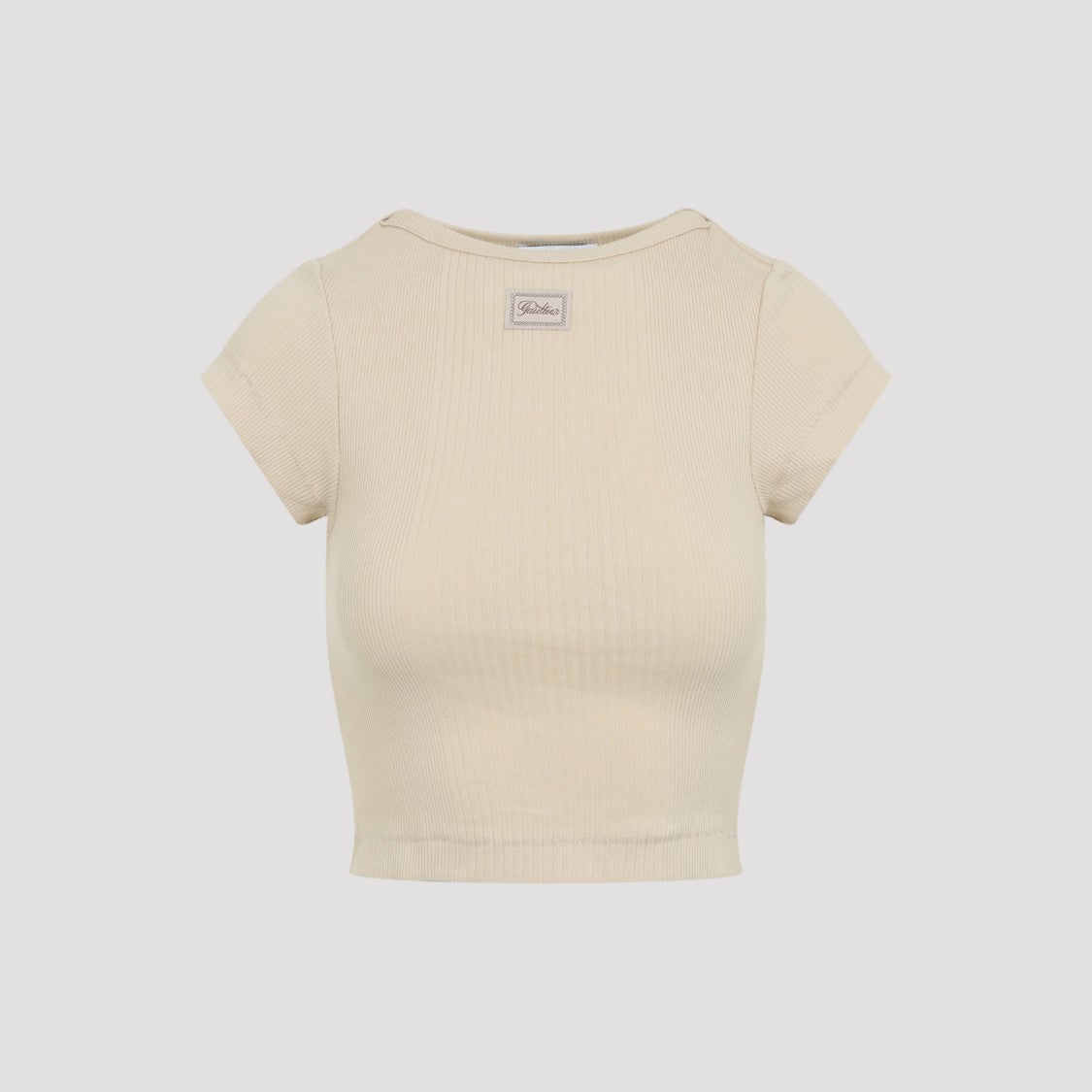 Jean Paul Gaultier Beige Ribbed Cotton Cropped T-Shirt With Branded Detail