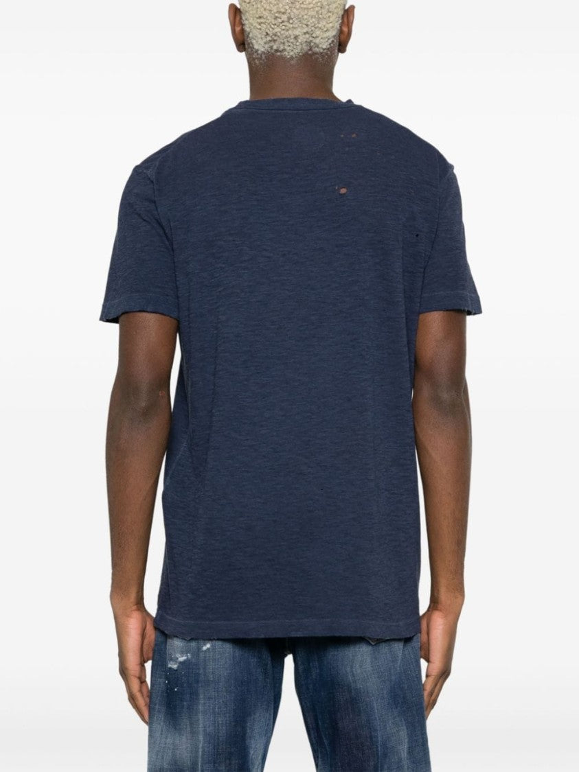 Dsquared2 Navy Blue Distressed Cotton Blend T-Shirt