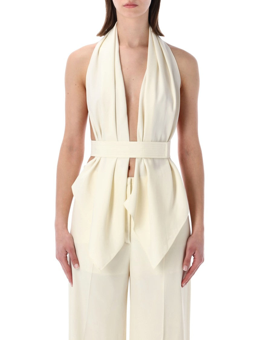 Alberta Ferretti Draped White Scarf Draped Fluid Top